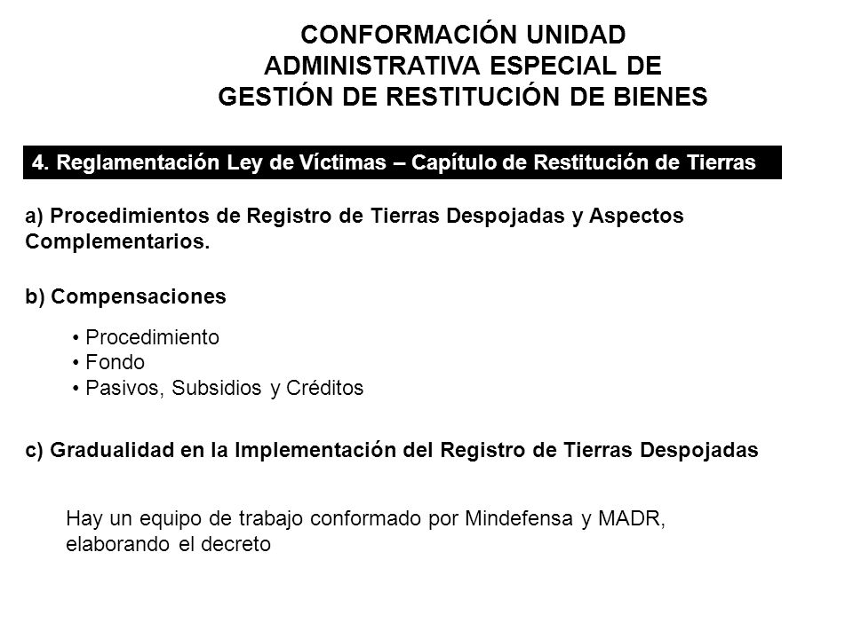 CONFORMACIÓN UNIDAD ADMINISTRATIVA ESPECIAL DE GESTIÓN DE RESTITUCIÓN DE BIENES