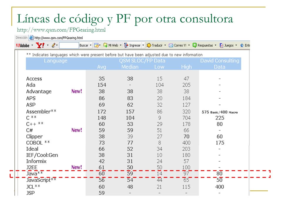 Líneas de código y PF por otra consultora   qsm