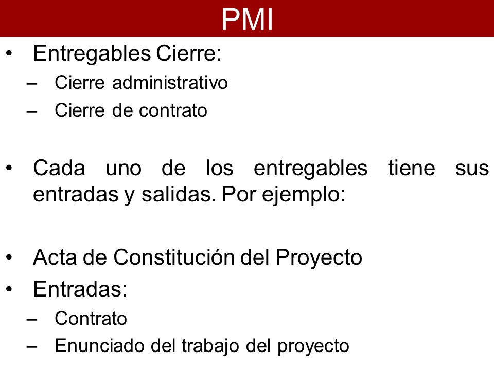 PMI Entregables Cierre: