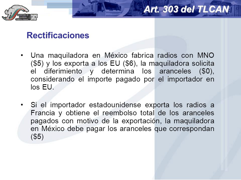Art. 303 del TLCAN Rectificaciones
