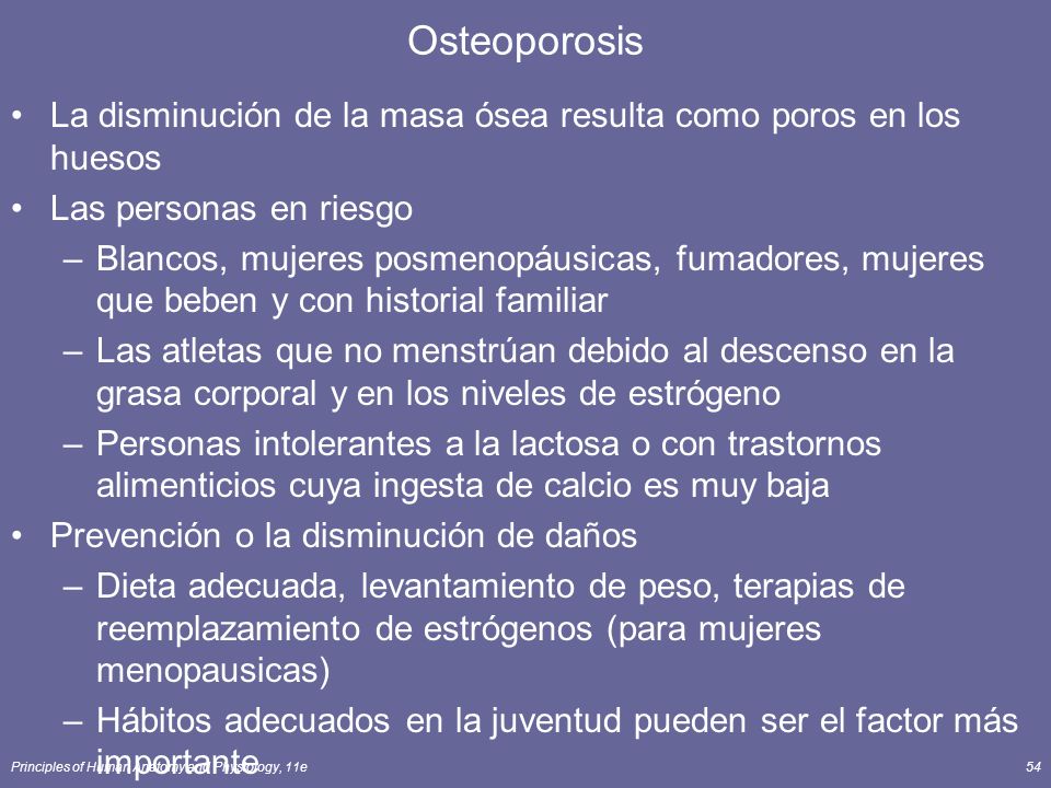 Osteoporosis La disminución de la masa ósea resulta como poros en los huesos. Las personas en riesgo.