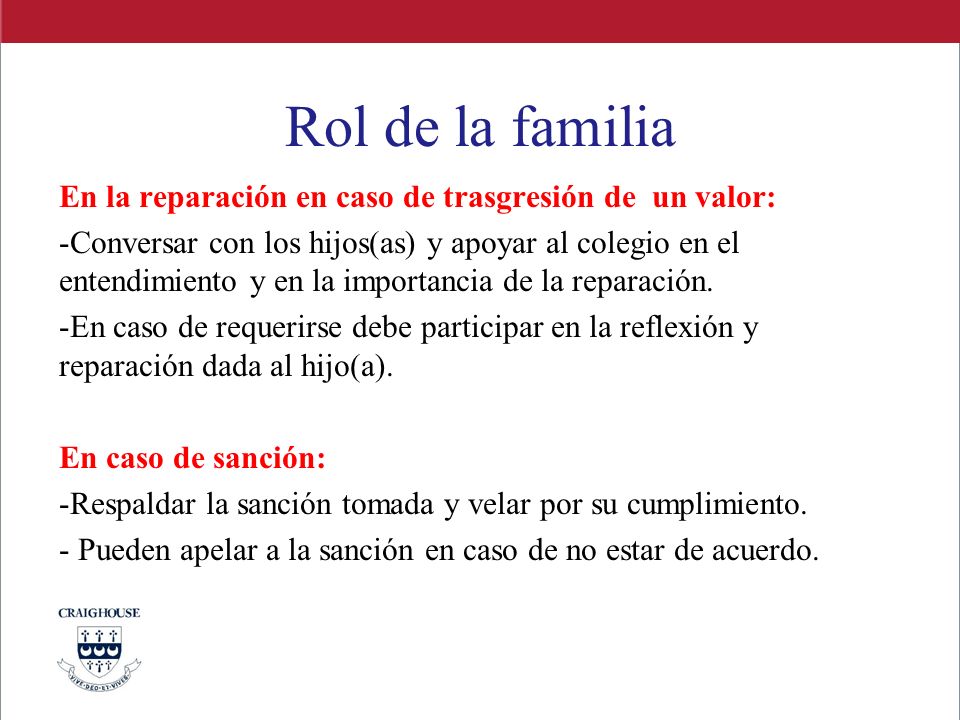 Rol de la familia En la reparación en caso de trasgresión de un valor:
