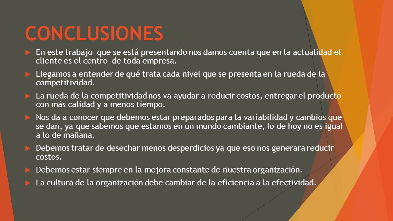 CONCLUSIONES En este trabajo que se está presentando nos damos cuenta que en la actualidad el cliente es el centro de toda empresa.