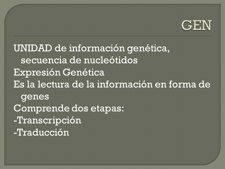 GEN UNIDAD de información genética, secuencia de nucleótidos