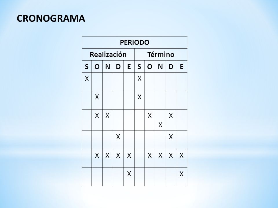 CRONOGRAMA PERIODO Realización Término S O N D E X