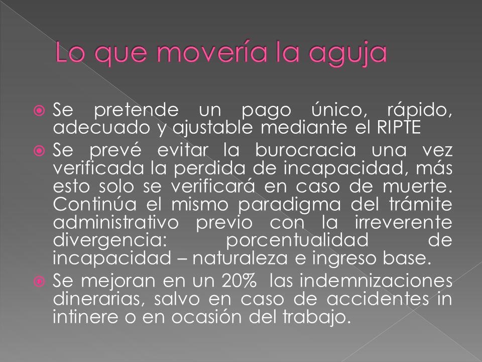 Lo que movería la aguja Se pretende un pago único, rápido, adecuado y ajustable mediante el RIPTE.