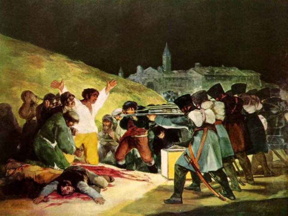 En Los Fusilamientos , mediante una pincelada desgarradora y luz enérgicamente violenta, Goya recrean los que tuvieron lugar en la noche del 2 al 3 de mayo de 1808.