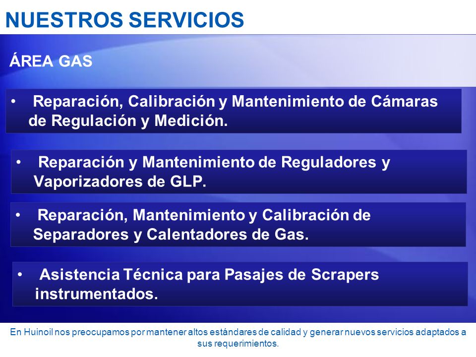 NUESTROS SERVICIOS ÁREA GAS. Reparación, Calibración y Mantenimiento de Cámaras de Regulación y Medición.
