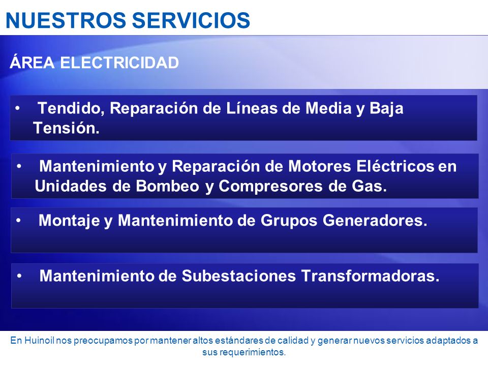 NUESTROS SERVICIOS ÁREA ELECTRICIDAD. Tendido, Reparación de Líneas de Media y Baja Tensión.