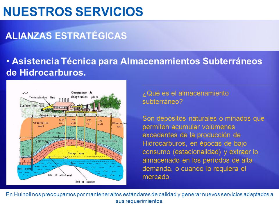 NUESTROS SERVICIOS ALIANZAS ESTRATÉGICAS. Asistencia Técnica para Almacenamientos Subterráneos de Hidrocarburos.