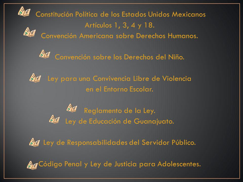 Constitución Política de los Estados Unidos Mexicanos Artículos 1, 3, 4 y 18.