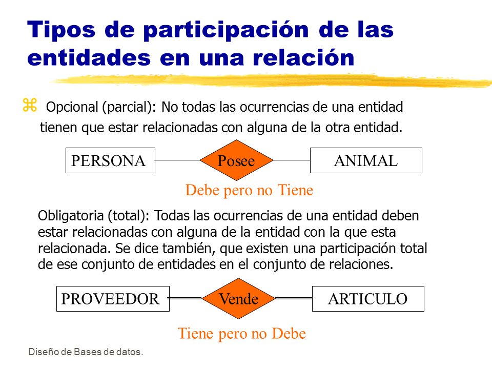 Tipos de participación de las entidades en una relación