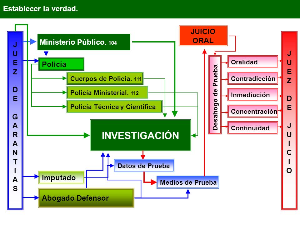 INVESTIGACIÓN Establecer la verdad. JUICIO ORAL J U E Z D G A R N T I