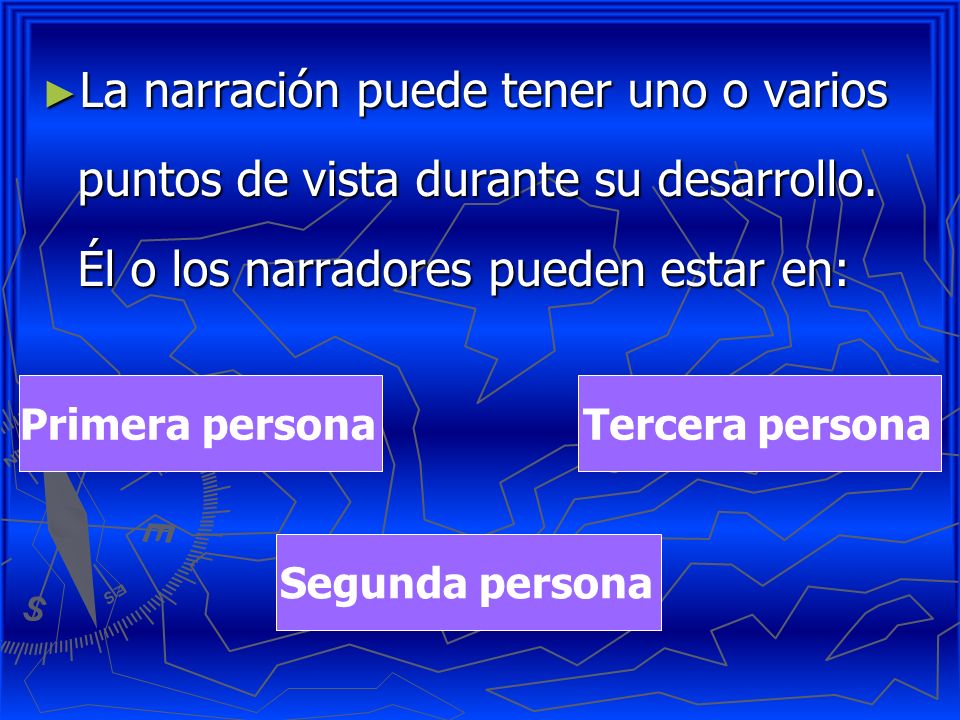 La narración puede tener uno o varios puntos de vista durante su desarrollo. Él o los narradores pueden estar en: