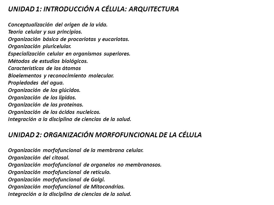 UNIDAD 1: INTRODUCCIÓN A CÉLULA: ARQUITECTURA