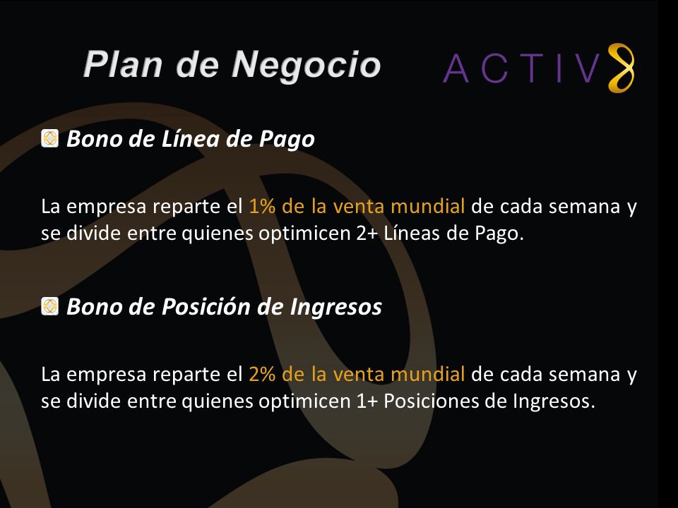 Plan de Negocio Bono de Línea de Pago Bono de Posición de Ingresos
