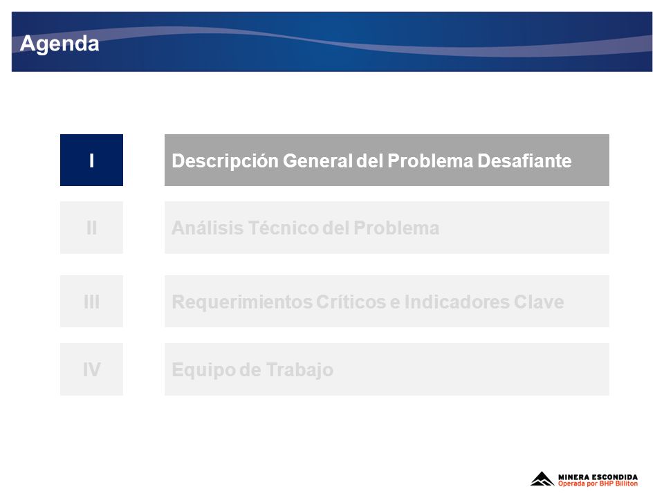 Agenda I Descripción General del Problema Desafiante II