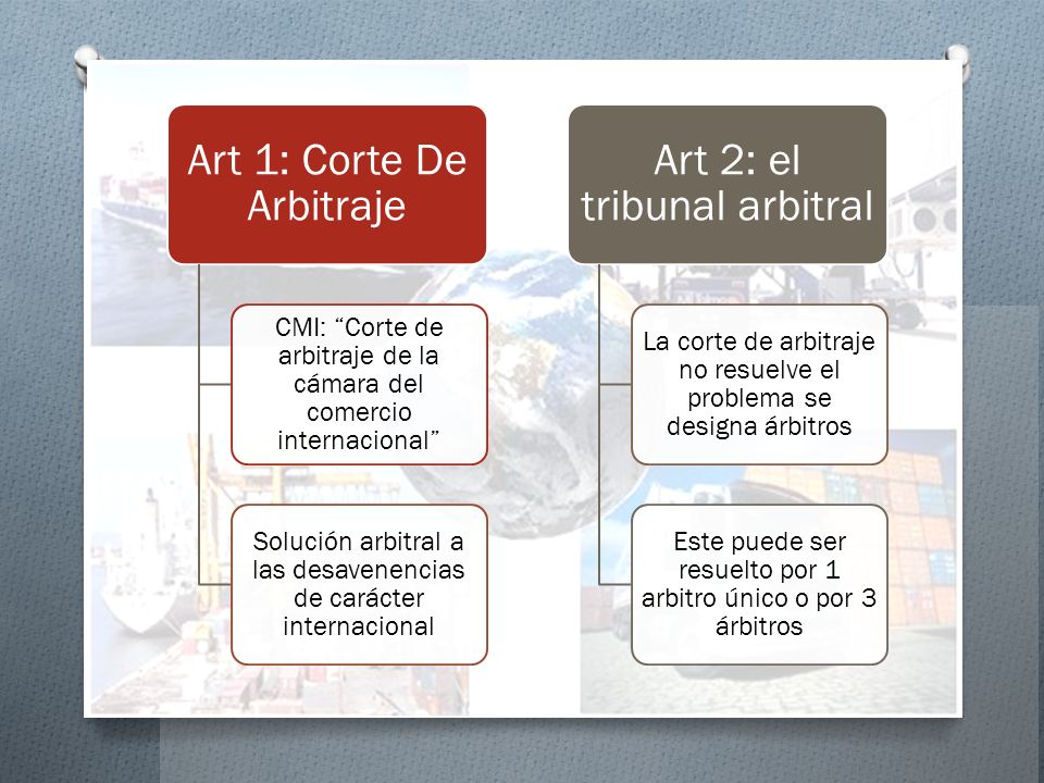 Art 1: Corte De Arbitraje Art 2: el tribunal arbitral