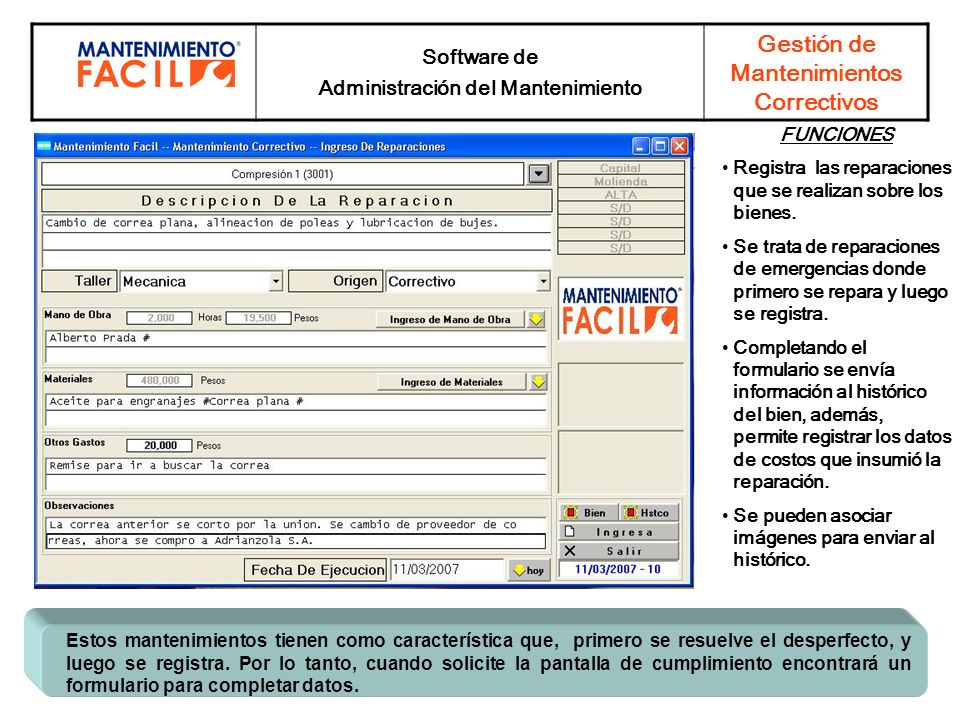 Administración del Mantenimiento Gestión de Mantenimientos Correctivos