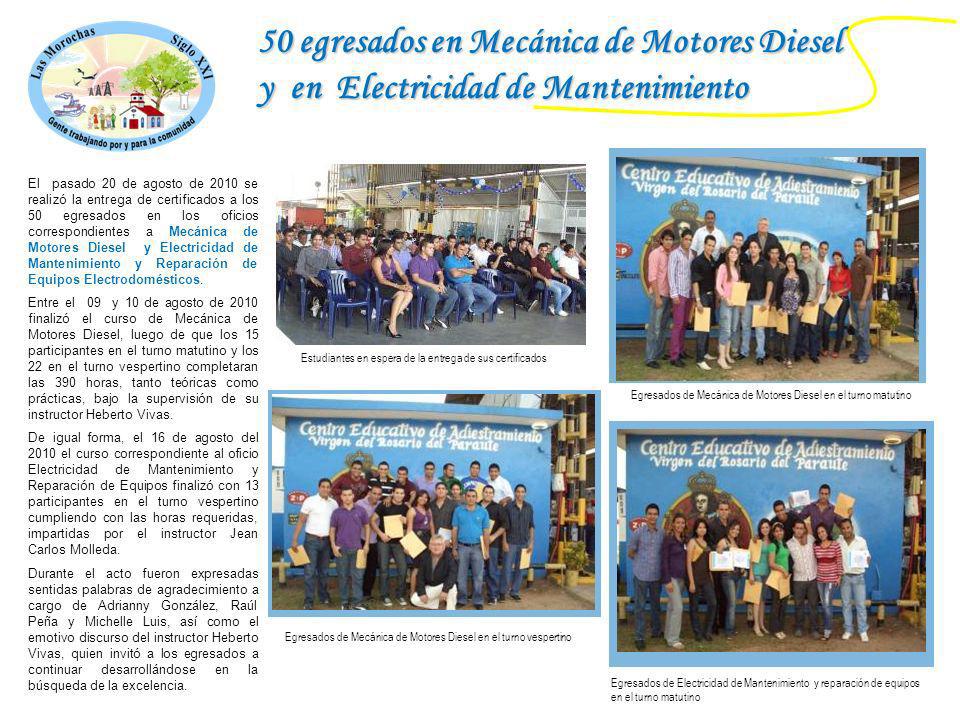 50 egresados en Mecánica de Motores Diesel y en Electricidad de Mantenimiento