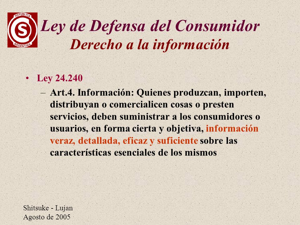 Ley de Defensa del Consumidor Derecho a la información