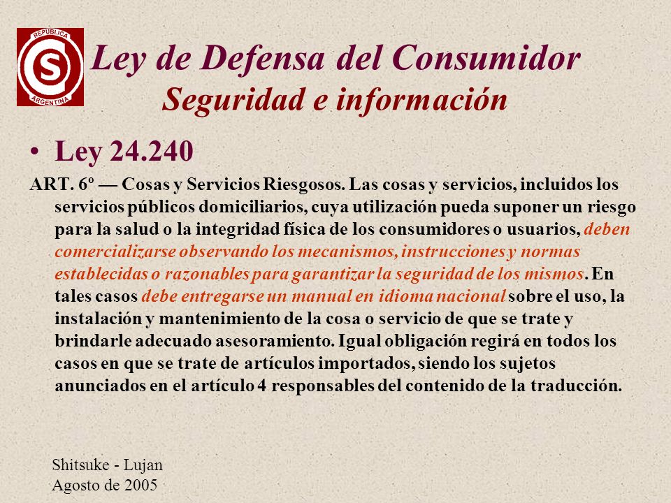 Ley de Defensa del Consumidor Seguridad e información