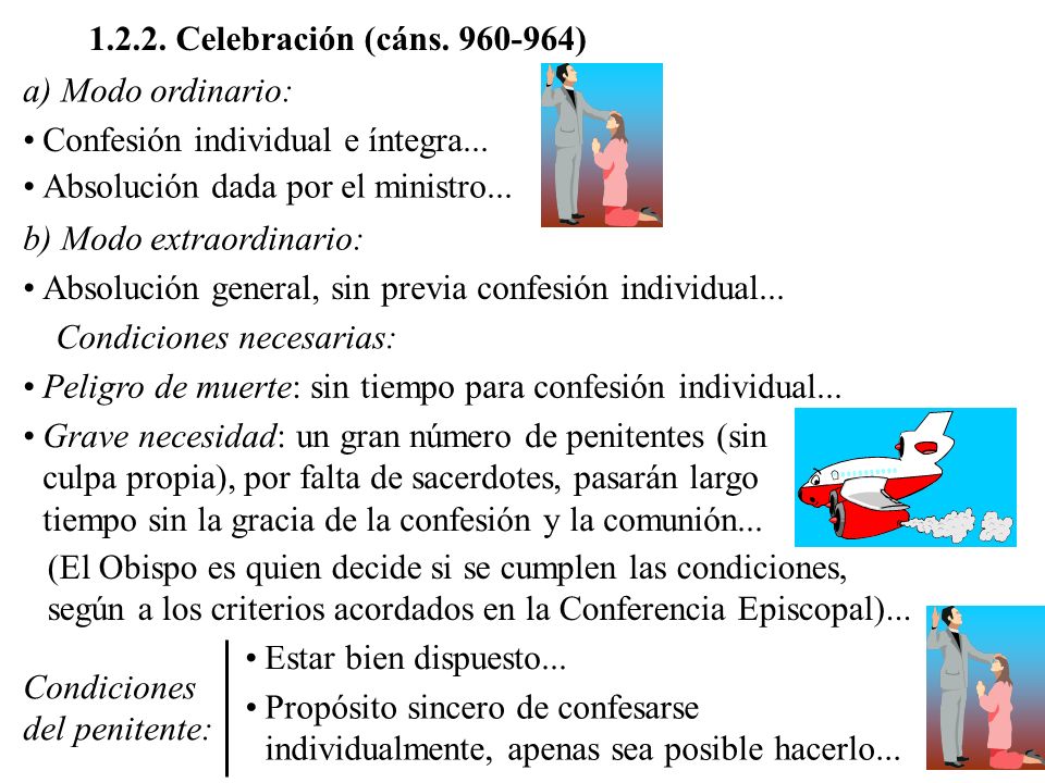 Celebración (cáns ) a) Modo ordinario: Confesión individual e íntegra... Absolución dada por el ministro...