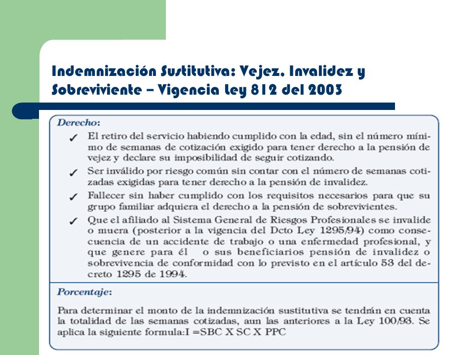 Indemnización Sustitutiva: Vejez, Invalidez y Sobreviviente – Vigencia Ley 812 del 2003