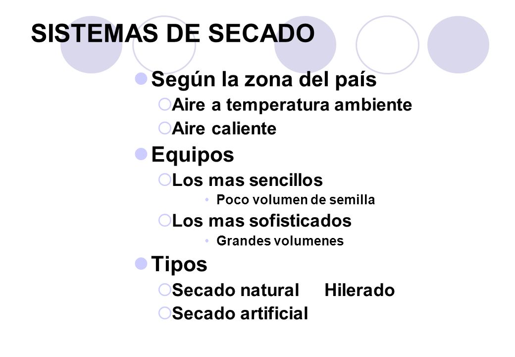 SISTEMAS DE SECADO Según la zona del país Equipos Tipos