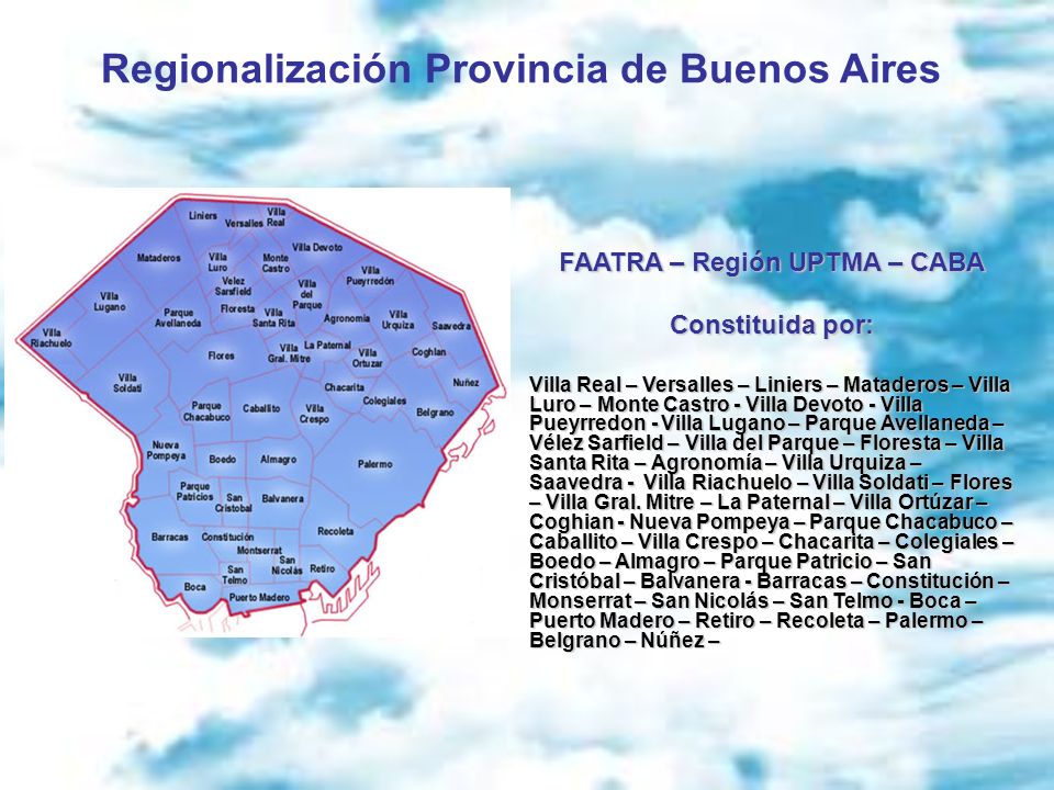 Regionalización Provincia de Buenos Aires FAATRA – Región UPTMA – CABA