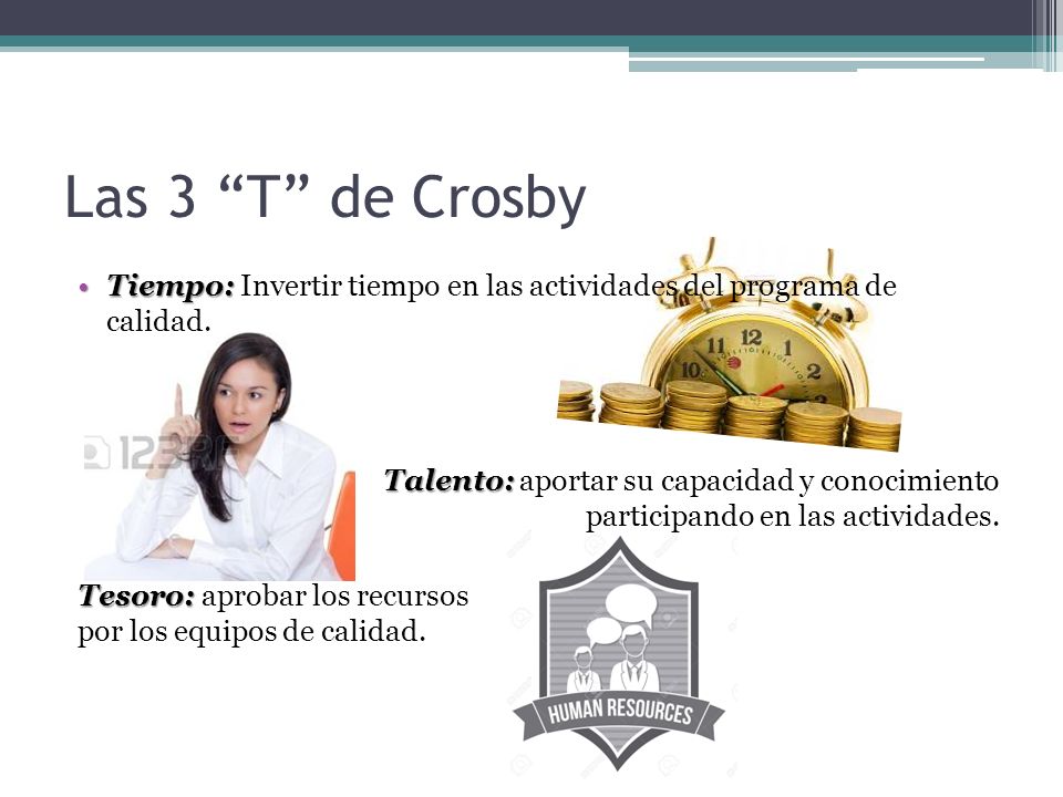 Las 3 T de Crosby Tiempo: Invertir tiempo en las actividades del programa de calidad.