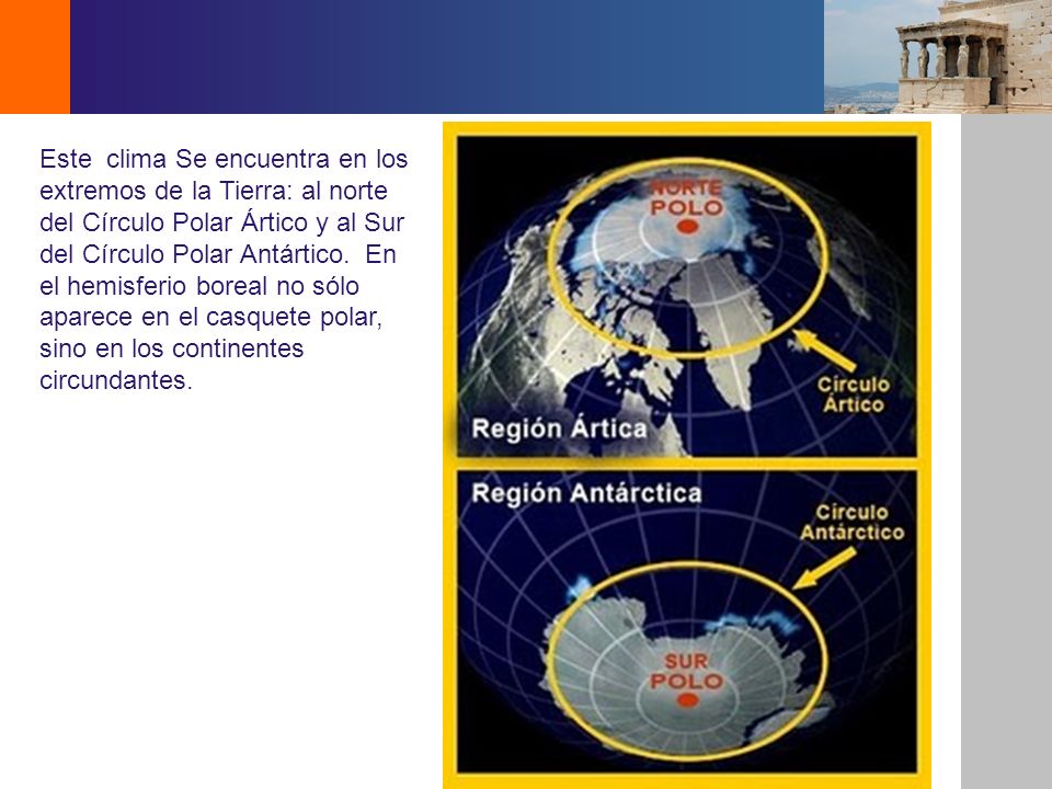 Este clima Se encuentra en los extremos de la Tierra: al norte del Círculo Polar Ártico y al Sur del Círculo Polar Antártico.