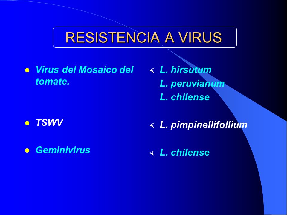 RESISTENCIA A VIRUS Virus del Mosaico del tomate. TSWV Geminivirus