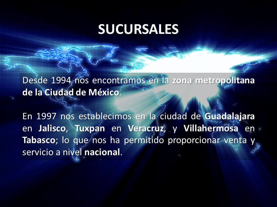 SUCURSALES Desde 1994 nos encontramos en la zona metropolitana de la Ciudad de México.