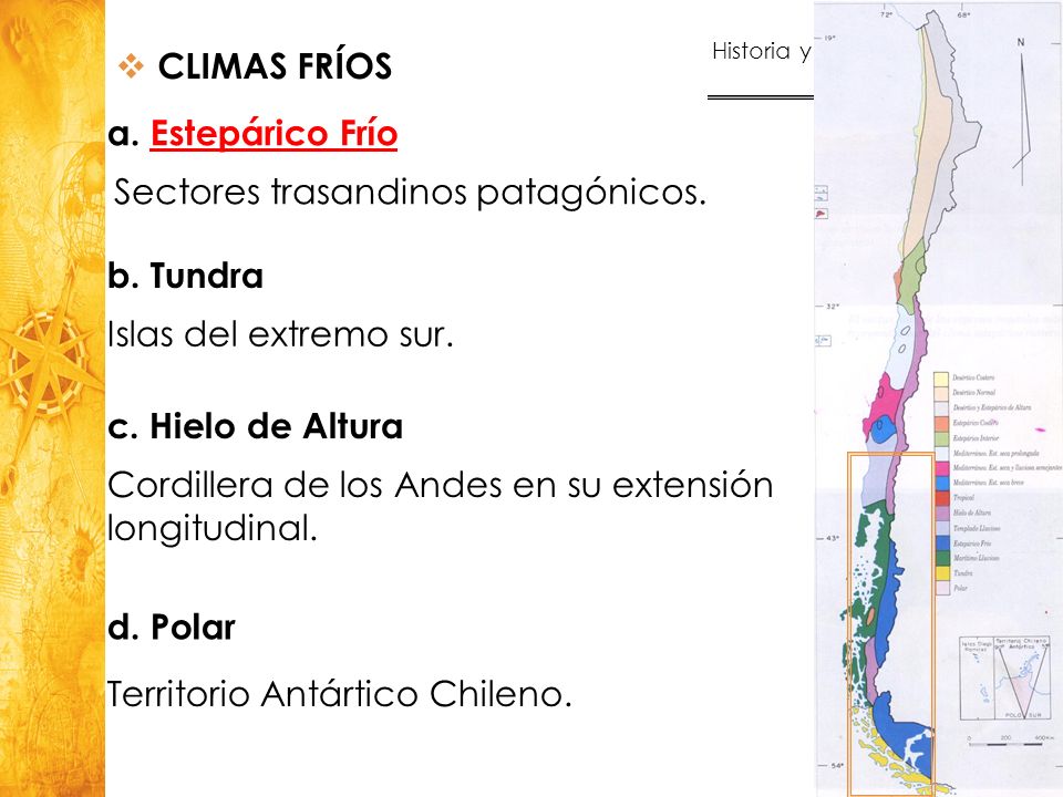 CLIMAS FRÍOS a. Estepárico Frío. Sectores trasandinos patagónicos. b. Tundra. Islas del extremo sur.