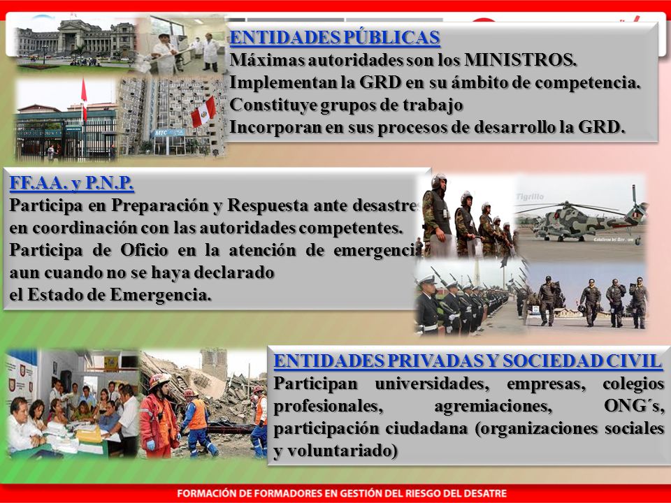 ENTIDADES PÚBLICAS Máximas autoridades son los MINISTROS. Implementan la GRD en su ámbito de competencia.