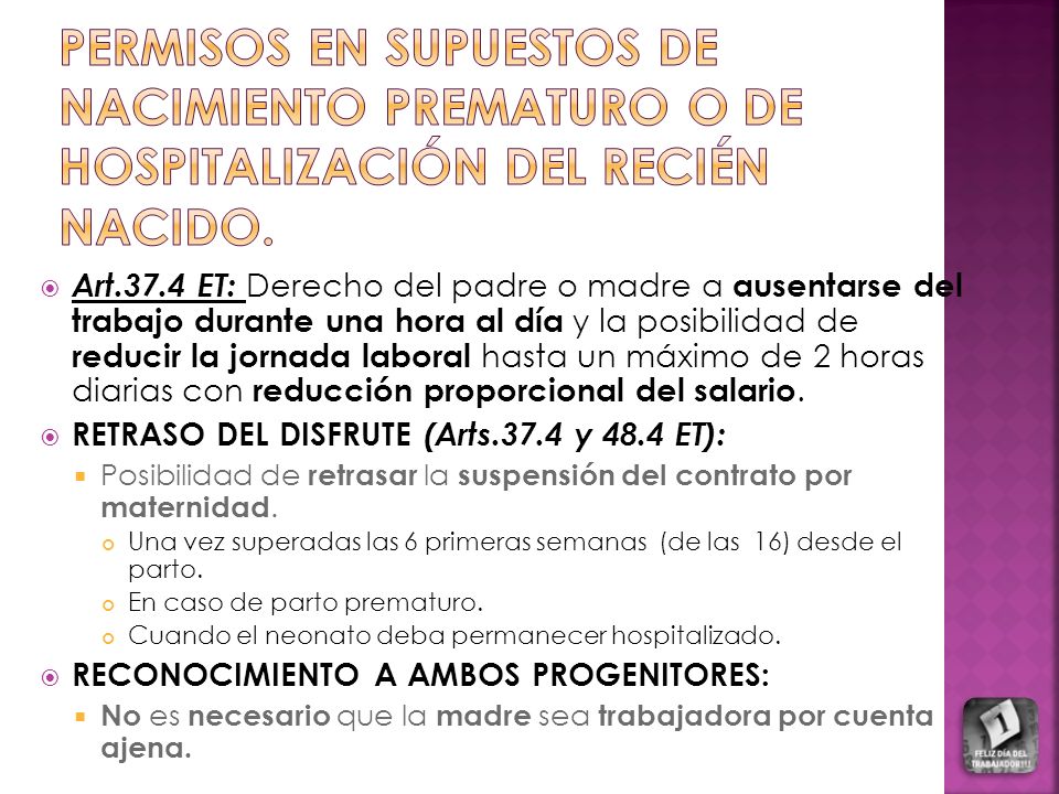 PERMISOS EN SUPUESTOS DE NACIMIENTO PREMATURO O DE HOSPITALIZACIÓN DEL RECIÉN NACIDO.