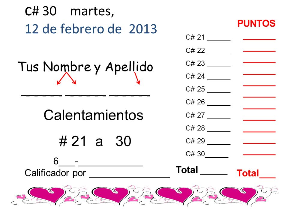 c# 30 martes, 12 de febrero de 2013 Calentamientos # 21 a 30