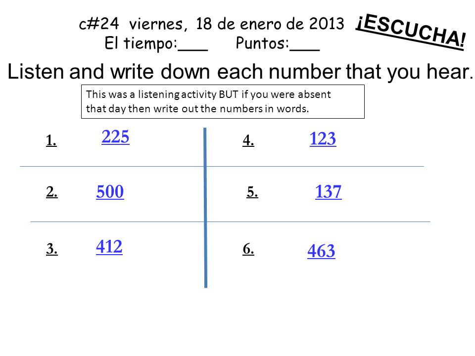 c#24 viernes, 18 de enero de 2013 El tiempo:___ Puntos:___