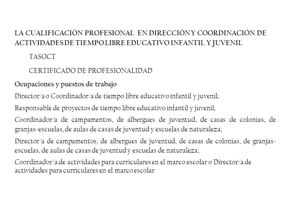 LA CUALIFICACIÓN PROFESIONAL EN DIRECCIÓN Y COORDINACIÓN DE ACTIVIDADES DE TIEMPO LIBRE EDUCATIVO INFANTIL Y JUVENIL