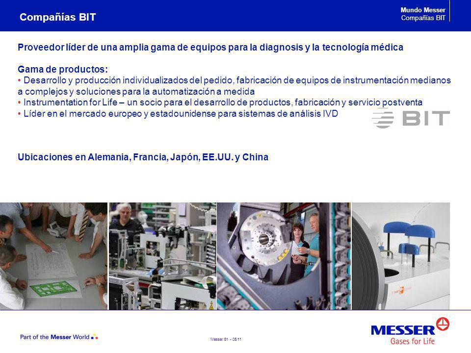 Compañías BIT Mundo Messer. Compañías BIT. Proveedor líder de una amplia gama de equipos para la diagnosis y la tecnología médica.