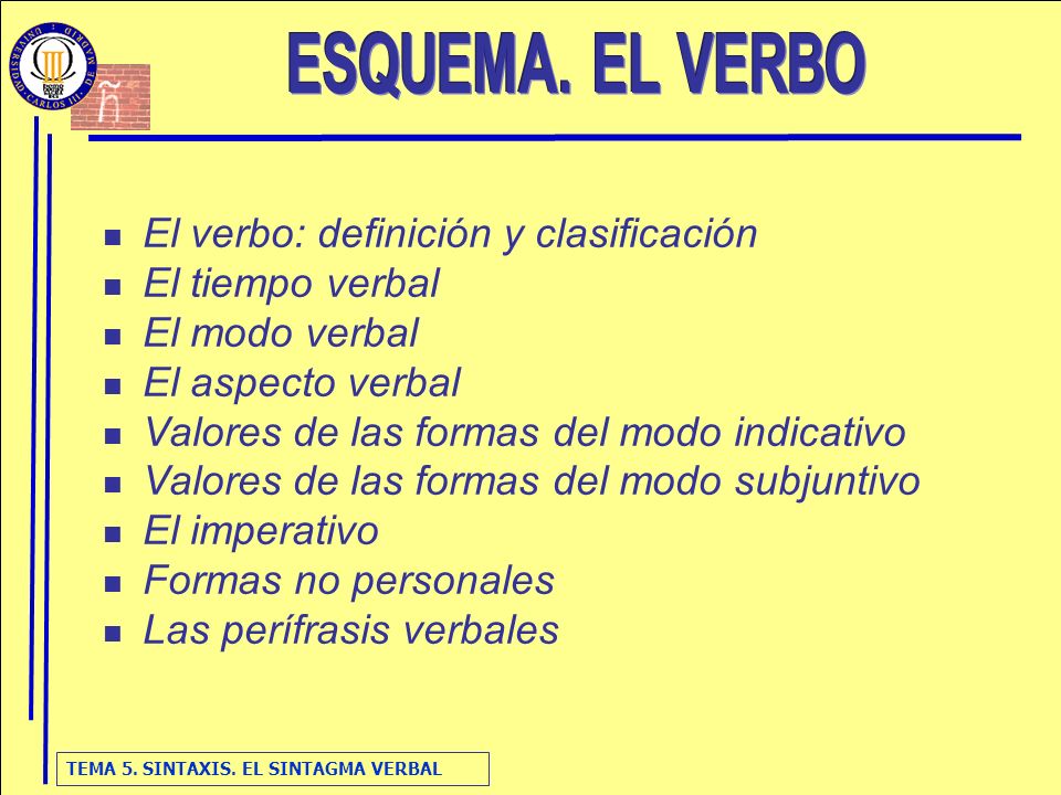 El verbo: definición y clasificación El tiempo verbal El modo verbal