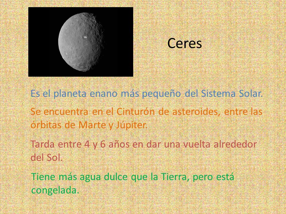 Ceres Es el planeta enano más pequeño del Sistema Solar.