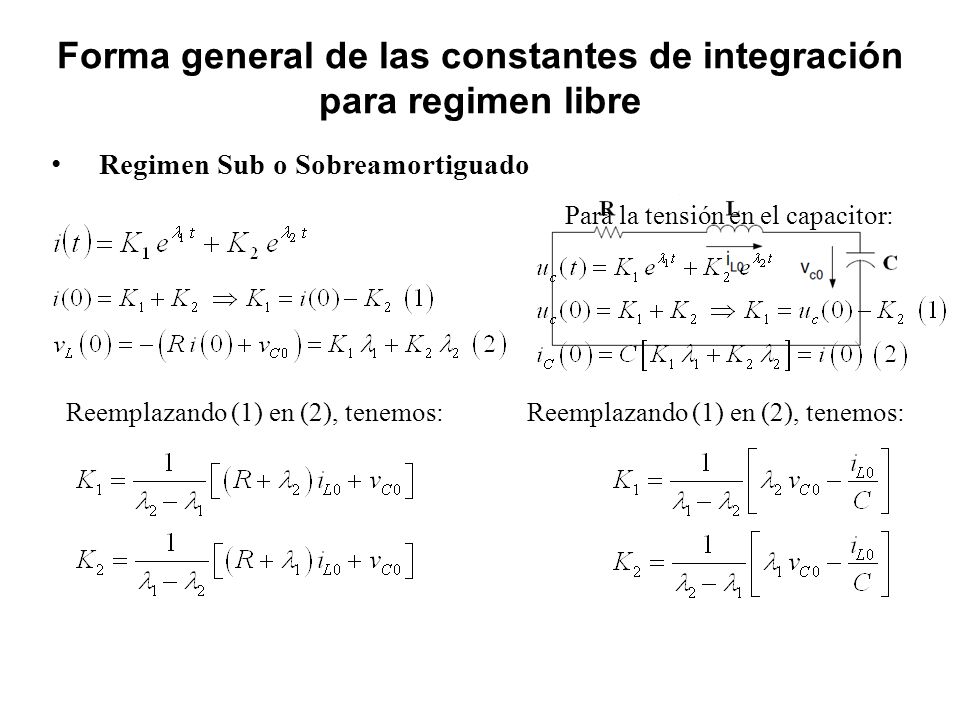 Forma general de las constantes de integración