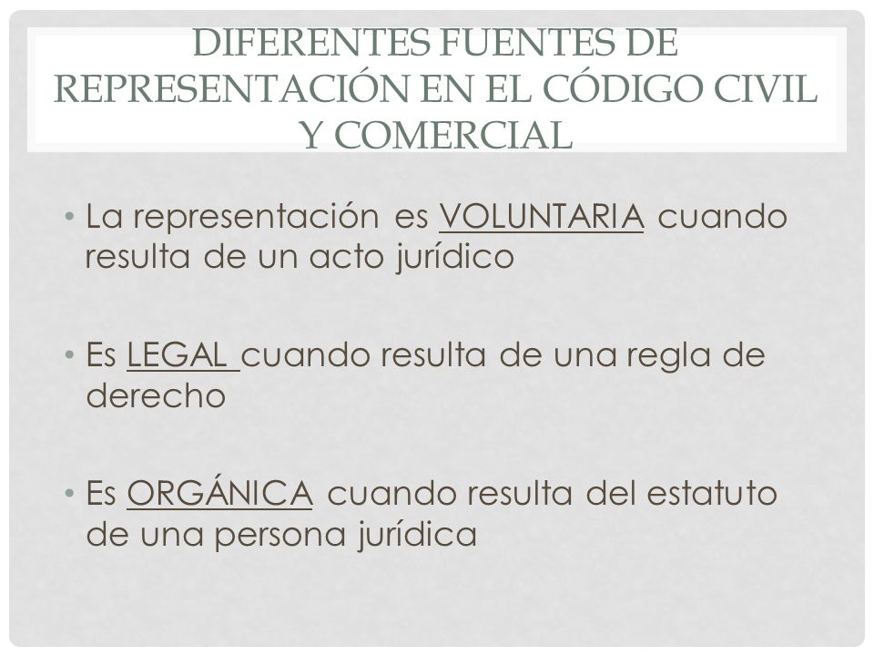 Diferentes fuentes de representación en el Código Civil y Comercial