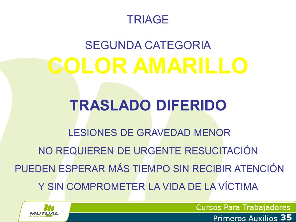 COLOR AMARILLO TRASLADO DIFERIDO TRIAGE SEGUNDA CATEGORIA