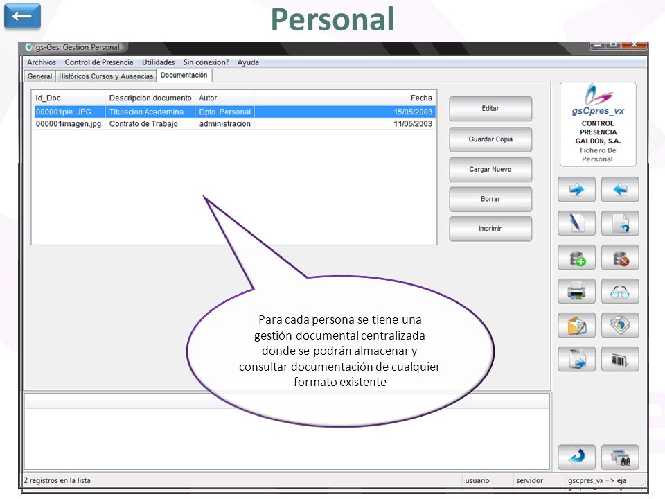 Personal ← Fichero de Personal: Datos Genéricos e Imagen