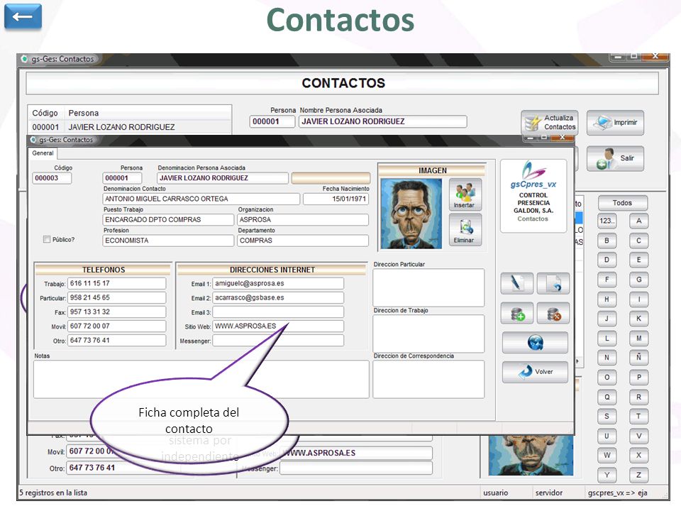 Contactos ← La lista de contactos se podrá ver de diferentes formas