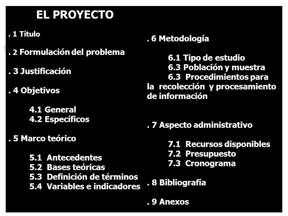 EL PROYECTO 6.1 Tipo de estudio 6.3 Población y muestra