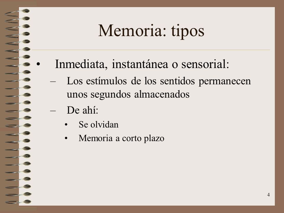 Memoria: tipos Inmediata, instantánea o sensorial: